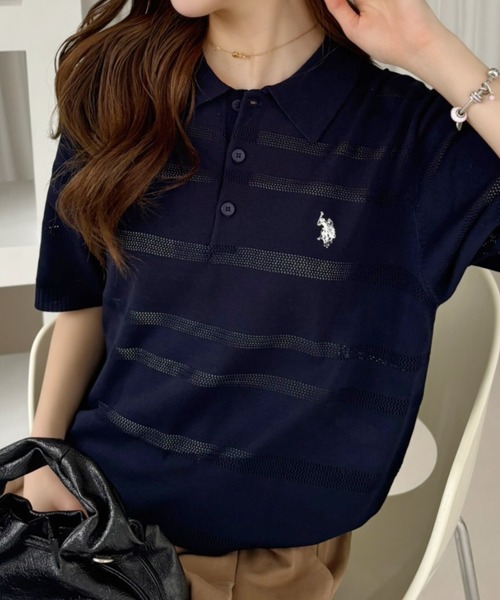 U.S. POLO ASSN.(ユーエスポロアッスン)の「【U.S. POLO ASSN.】12G メッシュボーダー ポロシャツ(ポロシャツ・レディース・サックスブルー/ホワイト×ネイビー/ネイビー・M/L)」の16枚目の写真