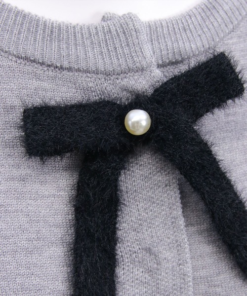 clear（クリア）の「配色リボンニットトップス[バレエコア ガーリー]≪AW新作≫（ニット/セーター・レディース・グレー/ピンク/アイボリー・F）」の7枚目の写真