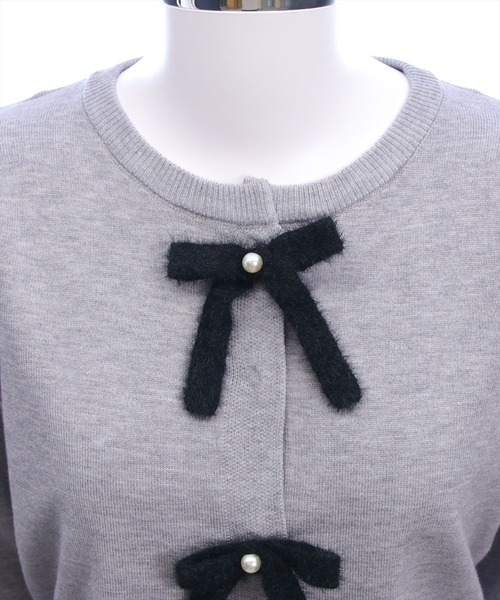 clear（クリア）の「配色リボンニットトップス[バレエコア ガーリー]≪AW新作≫（ニット/セーター・レディース・グレー/ピンク/アイボリー・F）」の13枚目の写真