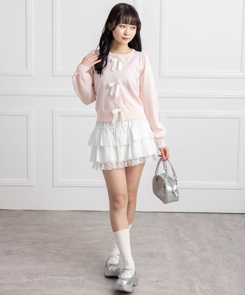 clear（クリア）の「配色リボンニットトップス[バレエコア ガーリー]≪AW新作≫（ニット/セーター・レディース・グレー/ピンク/アイボリー・F）」の4枚目の写真