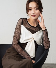 ビッグリボン ドレス シアー レース 結婚式 ワンピース パーティードレス オケージョンドレス お呼ばれ 二次会 成人式 同窓会 謝恩会