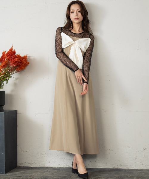 girl(ガール)の「ビッグリボン ドレス シアー レース 結婚式 ワンピース パーティードレス オケージョンドレス お呼ばれ 二次会 成人式 同窓会 謝恩会(ドレス・レディース・ブルー/ブラック/ブラウン/ベージュ・L/M/S)」の11枚目の写真