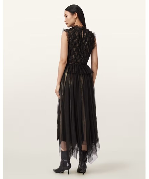 ALLSAINTS（オールセインツ）の「LOLA METALLIC MIDI DRESS | LOLA メタリック ミディ ドレス・ワンピース（ワンピース・レディース・ゴールド系その他・4/6/8）」の4枚目の写真