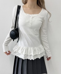 PHILLY | ヘムフリルドットヘンリーネックトップス(Tシャツ/カットソー)