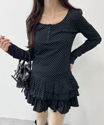 PHILLY（フィリー）の「ヘムフリルドットヘンリーネックトップス（Tシャツ/カットソー）」