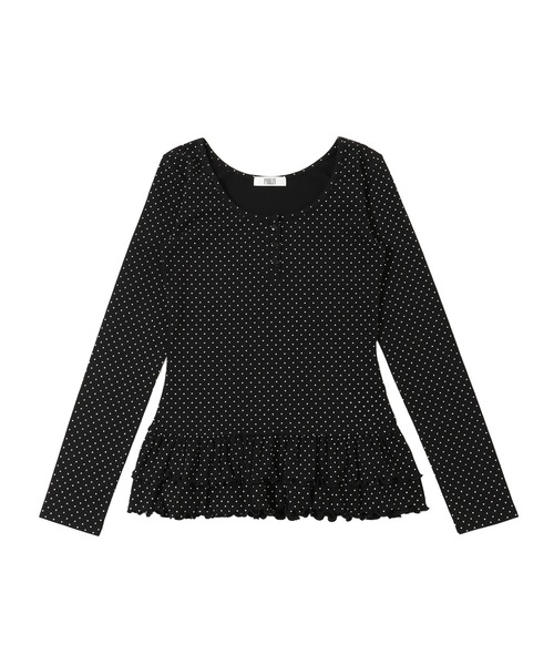 PHILLY（フィリー）の「ヘムフリルドットヘンリーネックトップス（Tシャツ/カットソー・レディース・ブラック/ホワイト・FREE）」の12枚目の写真