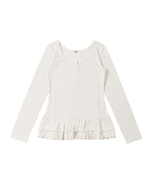 PHILLY（フィリー）の「ヘムフリルドットヘンリーネックトップス（Tシャツ/カットソー・レディース・ブラック/ホワイト・FREE）」の11枚目の写真