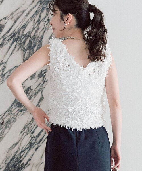 La boutique BonBon（ラブティックボンボン）の「【今すぐお届け！・取り入れやすいトレンド】テープヤーン２WAYベスト（ニット/セーター・レディース・イエロー/ピンク/ホワイト・FREE）」の9枚目の写真