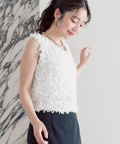 La boutique BonBon（ラブティックボンボン）の「【今すぐお届け！・取り入れやすいトレンド】テープヤーン２WAYベスト（ニット/セーター・レディース・イエロー/ピンク/ホワイト・FREE）」の10枚目の写真