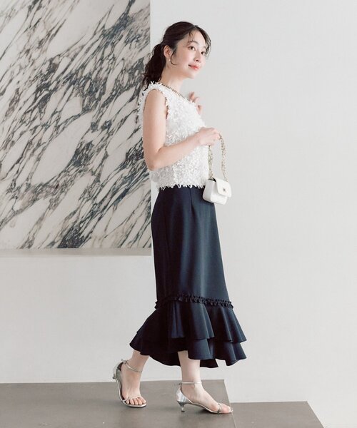 La boutique BonBon（ラブティックボンボン）の「【今すぐお届け！・取り入れやすいトレンド】テープヤーン２WAYベスト（ニット/セーター・レディース・イエロー/ピンク/ホワイト・FREE）」の12枚目の写真