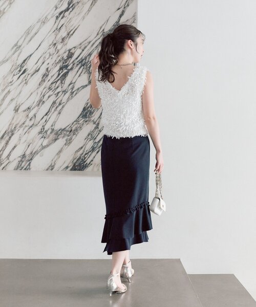 La boutique BonBon（ラブティックボンボン）の「【今すぐお届け！・取り入れやすいトレンド】テープヤーン２WAYベスト（ニット/セーター・レディース・イエロー/ピンク/ホワイト・FREE）」の13枚目の写真