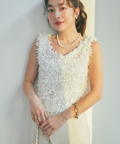 La boutique BonBon（ラブティックボンボン）の「【今すぐお届け！・取り入れやすいトレンド】テープヤーン２WAYベスト（ニット/セーター・レディース・イエロー/ピンク/ホワイト・FREE）」の14枚目の写真