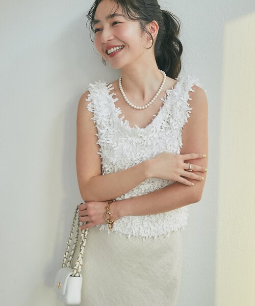 La boutique BonBon（ラブティックボンボン）の「【今すぐお届け！・取り入れやすいトレンド】テープヤーン２WAYベスト（ニット/セーター・レディース・イエロー/ピンク/ホワイト・FREE）」の17枚目の写真