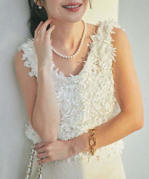 La boutique BonBon（ラブティックボンボン）の「【今すぐお届け！・取り入れやすいトレンド】テープヤーン２WAYベスト（ニット/セーター・レディース・イエロー/ピンク/ホワイト・FREE）」の18枚目の写真