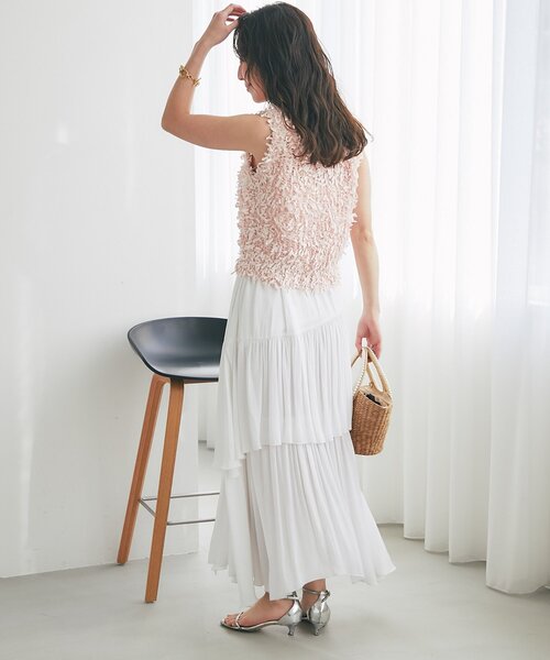 La boutique BonBon（ラブティックボンボン）の「【今すぐお届け！・取り入れやすいトレンド】テープヤーン２WAYベスト（ニット/セーター・レディース・イエロー/ピンク/ホワイト・FREE）」の4枚目の写真