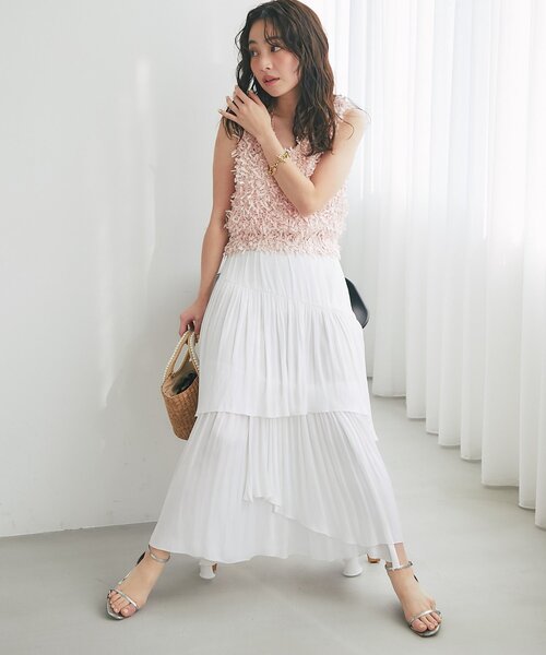 La boutique BonBon（ラブティックボンボン）の「【今すぐお届け！・取り入れやすいトレンド】テープヤーン２WAYベスト（ニット/セーター・レディース・イエロー/ピンク/ホワイト・FREE）」の6枚目の写真