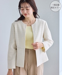 レディースのノーカラージャケット（ホワイト/白色系）ファッション