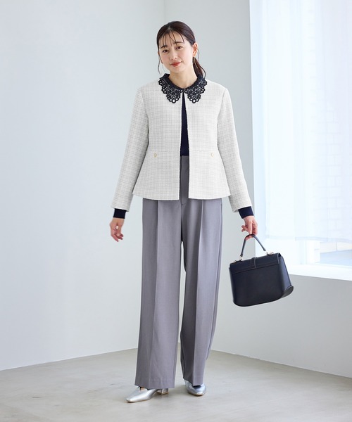 ROPE' PICNIC（ロペピクニック）の「【WEB限定カラー】ツイードフレアジャケット/入卒式・セレモニー対応・リンクコーデ（ノーカラージャケット・レディース・オフホワイト/ブラック系その他/ネイビー/ライトグレー・L/M）」の7枚目の写真