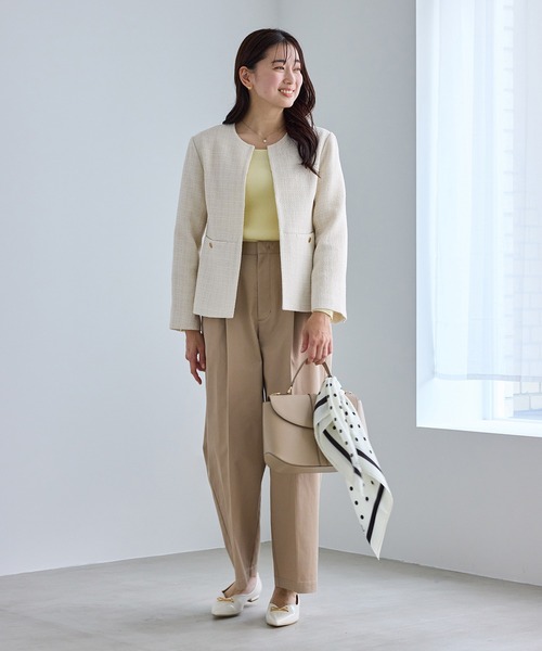 ROPE' PICNIC（ロペピクニック）の「【WEB限定カラー】ツイードフレアジャケット/入卒式・セレモニー対応・リンクコーデ（ノーカラージャケット・レディース・オフホワイト/ブラック系その他/ネイビー/ライトグレー・L/M）」の14枚目の写真