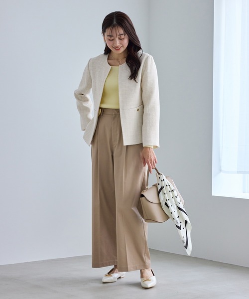 ROPE' PICNIC（ロペピクニック）の「【WEB限定カラー】ツイードフレアジャケット/入卒式・セレモニー対応・リンクコーデ（ノーカラージャケット・レディース・オフホワイト/ブラック系その他/ネイビー/ライトグレー・L/M）」の5枚目の写真