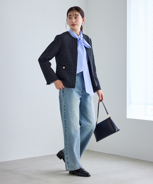 ROPE' PICNIC（ロペピクニック）の「【WEB限定カラー】ツイードフレアジャケット/入卒式・セレモニー対応・リンクコーデ（ノーカラージャケット・レディース・オフホワイト/ブラック系その他/ネイビー/ライトグレー・L/M）」の16枚目の写真