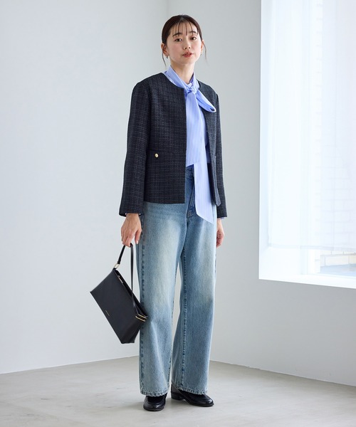 ROPE' PICNIC（ロペピクニック）の「【WEB限定カラー】ツイードフレアジャケット/入卒式・セレモニー対応・リンクコーデ（ノーカラージャケット・レディース・オフホワイト/ブラック系その他/ネイビー/ライトグレー・L/M）」の17枚目の写真