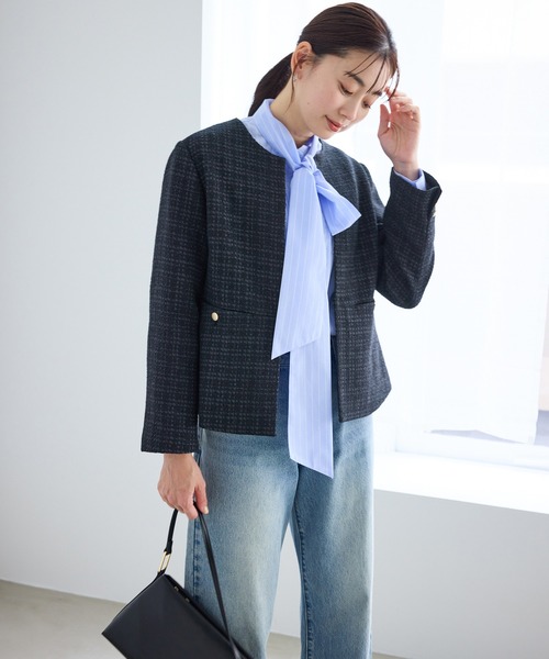 ROPE' PICNIC（ロペピクニック）の「【WEB限定カラー】ツイードフレアジャケット/入卒式・セレモニー対応・リンクコーデ（ノーカラージャケット・レディース・オフホワイト/ブラック系その他/ネイビー/ライトグレー・L/M）」の19枚目の写真