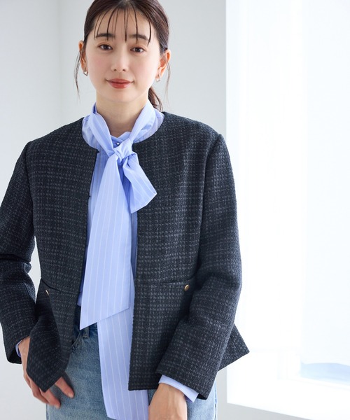 ROPE' PICNIC（ロペピクニック）の「【WEB限定カラー】ツイードフレアジャケット/入卒式・セレモニー対応・リンクコーデ（ノーカラージャケット・レディース・オフホワイト/ブラック系その他/ネイビー/ライトグレー・L/M）」の20枚目の写真