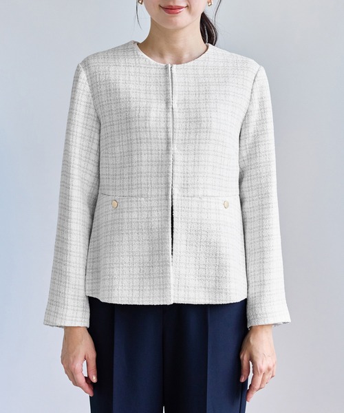 ROPE' PICNIC（ロペピクニック）の「【WEB限定カラー】ツイードフレアジャケット/入卒式・セレモニー対応・リンクコーデ（ノーカラージャケット・レディース・オフホワイト/ブラック系その他/ネイビー/ライトグレー・L/M）」の22枚目の写真