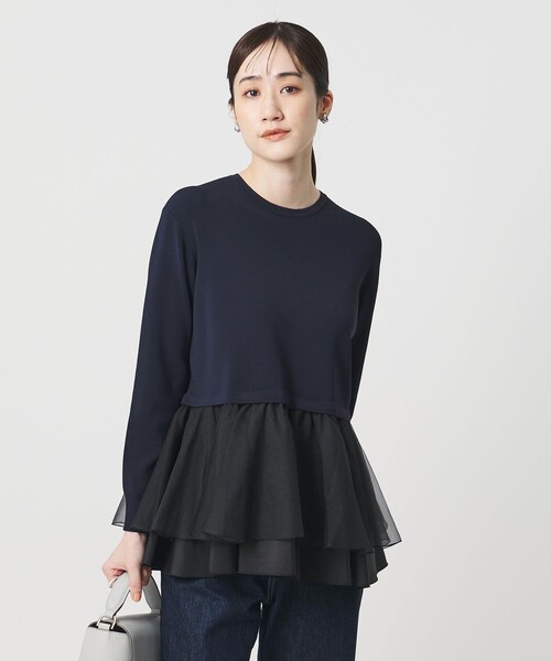 UNITED ARROWS（ユナイテッドアローズ）の「オーガンジー フリルコンビ ニット ‐ウォッシャブル‐（ニット/セーター・レディース・オフホワイト/ブラック/ネイビー・FREE）」の3枚目の写真