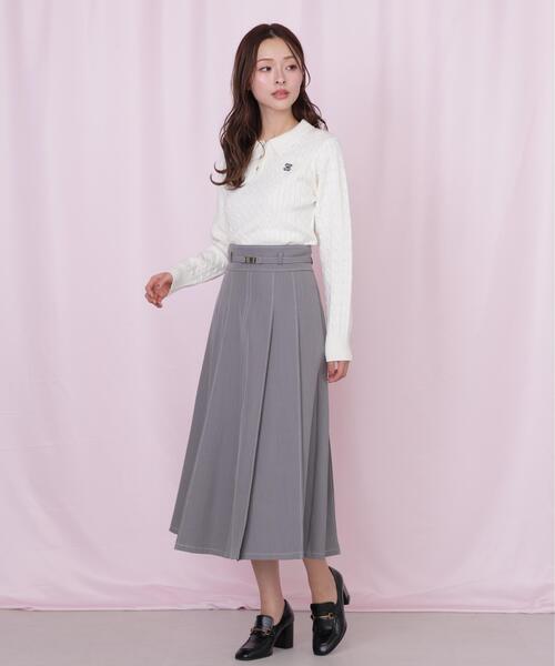 JILL by JILL STUART(ジルバイジルスチュアート)の「ポロ衿コットンブレンドケーブルニット(ニット/セーター・レディース・イエロー/ブルー/ピンク/ホワイト・FREE)」の8枚目の写真