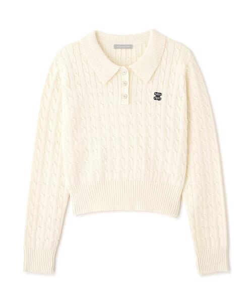 JILL by JILL STUART(ジルバイジルスチュアート)の「ポロ衿コットンブレンドケーブルニット(ニット/セーター・レディース・イエロー/ブルー/ピンク/ホワイト・FREE)」の9枚目の写真