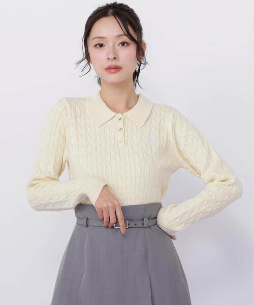 JILL by JILL STUART(ジルバイジルスチュアート)の「ポロ衿コットンブレンドケーブルニット(ニット/セーター・レディース・イエロー/ブルー/ピンク/ホワイト・FREE)」の12枚目の写真