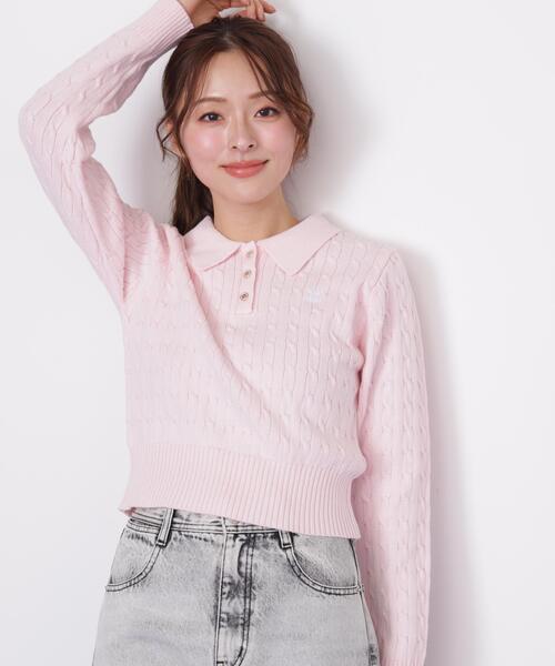 JILL by JILL STUART(ジルバイジルスチュアート)の「ポロ衿コットンブレンドケーブルニット(ニット/セーター・レディース・イエロー/ブルー/ピンク/ホワイト・FREE)」の18枚目の写真