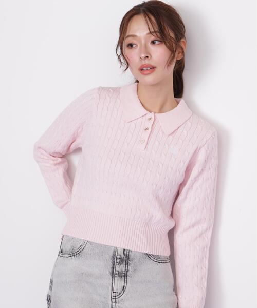 JILL by JILL STUART(ジルバイジルスチュアート)の「ポロ衿コットンブレンドケーブルニット(ニット/セーター・レディース・イエロー/ブルー/ピンク/ホワイト・FREE)」の19枚目の写真