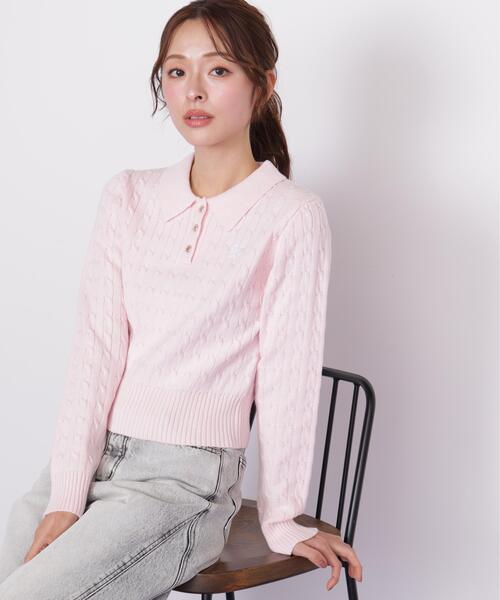 JILL by JILL STUART(ジルバイジルスチュアート)の「ポロ衿コットンブレンドケーブルニット(ニット/セーター・レディース・イエロー/ブルー/ピンク/ホワイト・FREE)」の20枚目の写真