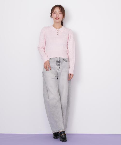 JILL by JILL STUART(ジルバイジルスチュアート)の「ポロ衿コットンブレンドケーブルニット(ニット/セーター・レディース・イエロー/ブルー/ピンク/ホワイト・FREE)」の21枚目の写真