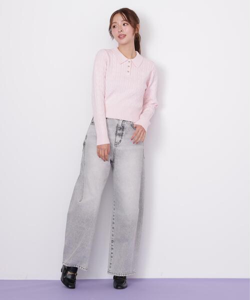 JILL by JILL STUART(ジルバイジルスチュアート)の「ポロ衿コットンブレンドケーブルニット(ニット/セーター・レディース・イエロー/ブルー/ピンク/ホワイト・FREE)」の22枚目の写真