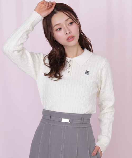 ポロ衿コットンブレンドケーブルニット（ニット/セーター）｜JILL by