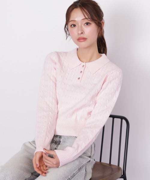 ポロ衿コットンブレンドケーブルニット（ニット/セーター）｜JILL by