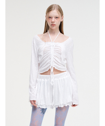 Slub Ruffle Cardigan White
