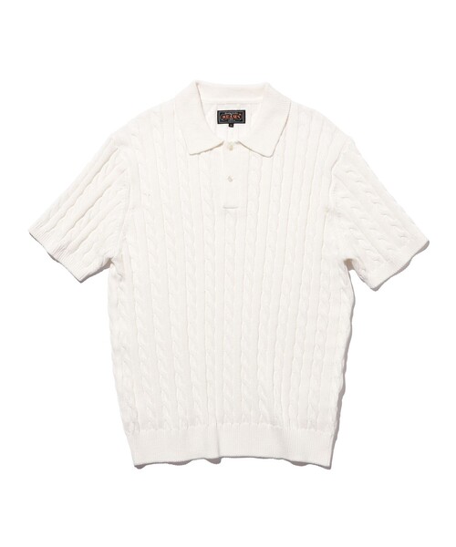BEAMS PLUS(ビームスプラス)の「Knit Polo Cable(ポロシャツ・メンズ・レッド/オリーブ/ブラック/ブルー/ネイビー/イエロー/ベージュ/グレー/ホワイト/ブラウン・LARGE/SMALL/MEDIUM/X-LARGE)」の2枚目の写真