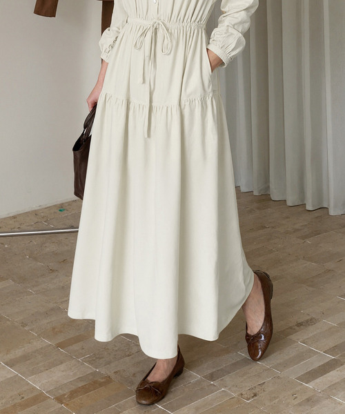 DAY CLOSET(デイ クローゼット)の「クラシカルな雰囲気漂う。長袖 パフスリ コーデュロイ 華奢魅せリボン ウエストマーク ギャザー ワンピース レディース(ワンピース・レディース・ネイビー/モスグリーン/アイボリー・FREE)」の7枚目の写真