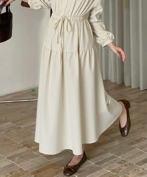 DAY CLOSET(デイ クローゼット)の「クラシカルな雰囲気漂う。長袖 パフスリ コーデュロイ 華奢魅せリボン ウエストマーク ギャザー ワンピース レディース(ワンピース・レディース・ネイビー/モスグリーン/アイボリー・FREE)」の8枚目の写真