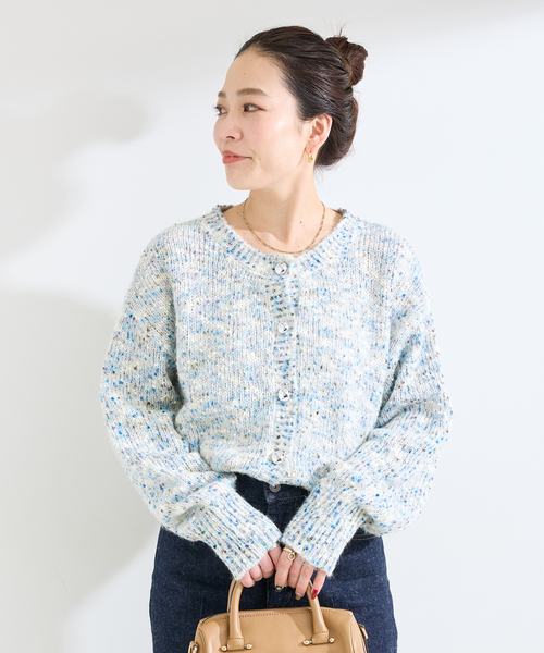 B.C STOCK（ベーセーストック）の「手洗い可 / MIXヤーンクルーネックカーディガン（カーディガン/ボレロ・レディース・イエロー/ブルー/ホワイト・FREE）」の13枚目の写真