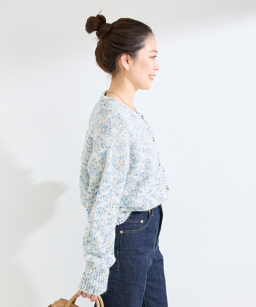 B.C STOCK（ベーセーストック）の「手洗い可 / MIXヤーンクルーネックカーディガン（カーディガン/ボレロ・レディース・イエロー/ブルー/ホワイト・FREE）」の14枚目の写真