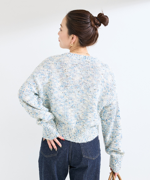 B.C STOCK（ベーセーストック）の「手洗い可 / MIXヤーンクルーネックカーディガン（カーディガン/ボレロ・レディース・イエロー/ブルー/ホワイト・FREE）」の4枚目の写真