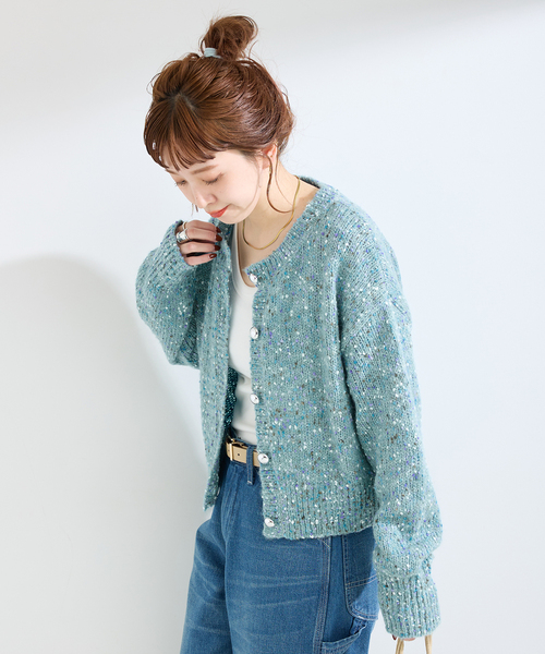 B.C STOCK（ベーセーストック）の「手洗い可 / MIXヤーンクルーネックカーディガン（カーディガン/ボレロ・レディース・イエロー/ブルー/ホワイト・FREE）」の9枚目の写真