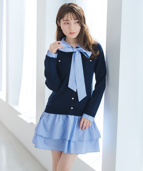 MISCH MASCH（ミッシュマッシュ）の「2026春夏新作 シャツレイヤード風ドッキングミニワンピース（ワンピース・レディース・グレー/ネイビー・ﾌﾘ-）」の2枚目の写真