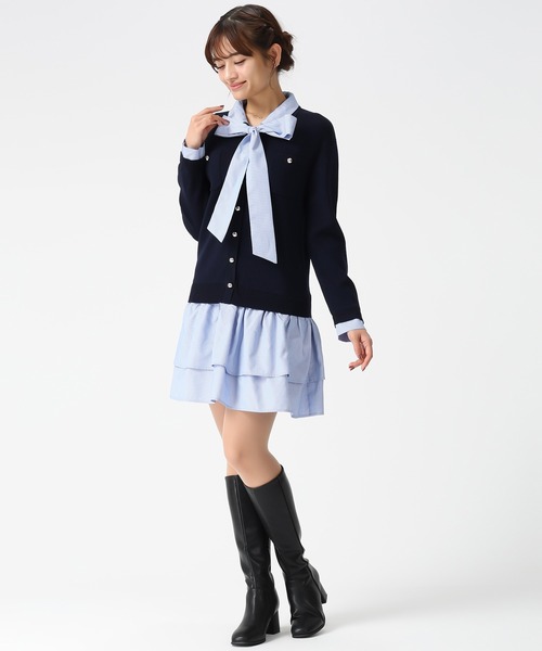 MISCH MASCH（ミッシュマッシュ）の「2026春夏新作 シャツレイヤード風ドッキングミニワンピース（ワンピース・レディース・グレー/ネイビー・ﾌﾘ-）」の4枚目の写真